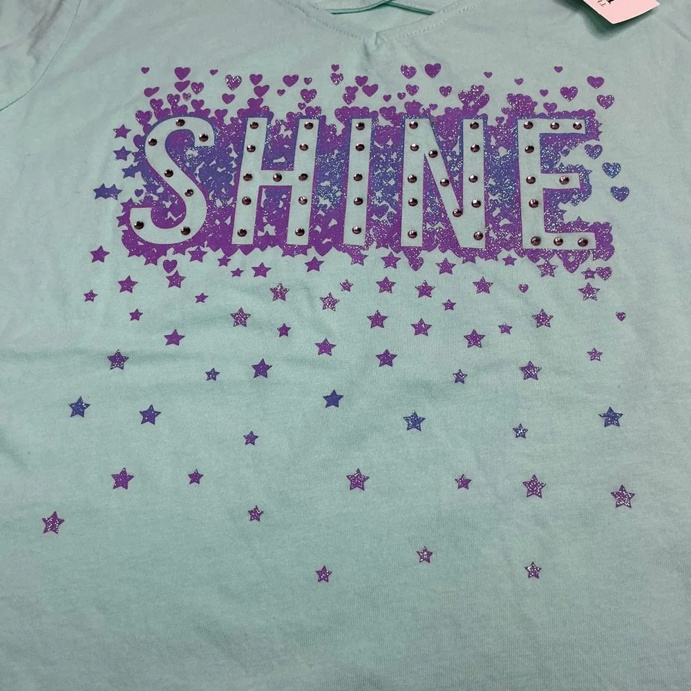 The Children's Place Iced Mint Graphic Tee Kids XL 14 Long Sleeve Shine Glitter